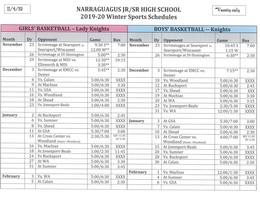 Revised Narraguagus Basketball Schedule