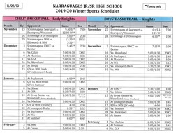 Revised Narraguagus Basketball Schedule