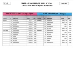 2021 High School Basketball Schedule