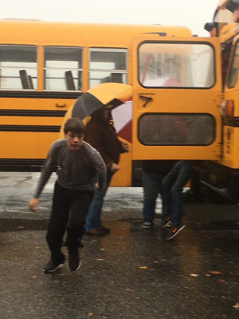 Students practicing bus evacuation 
